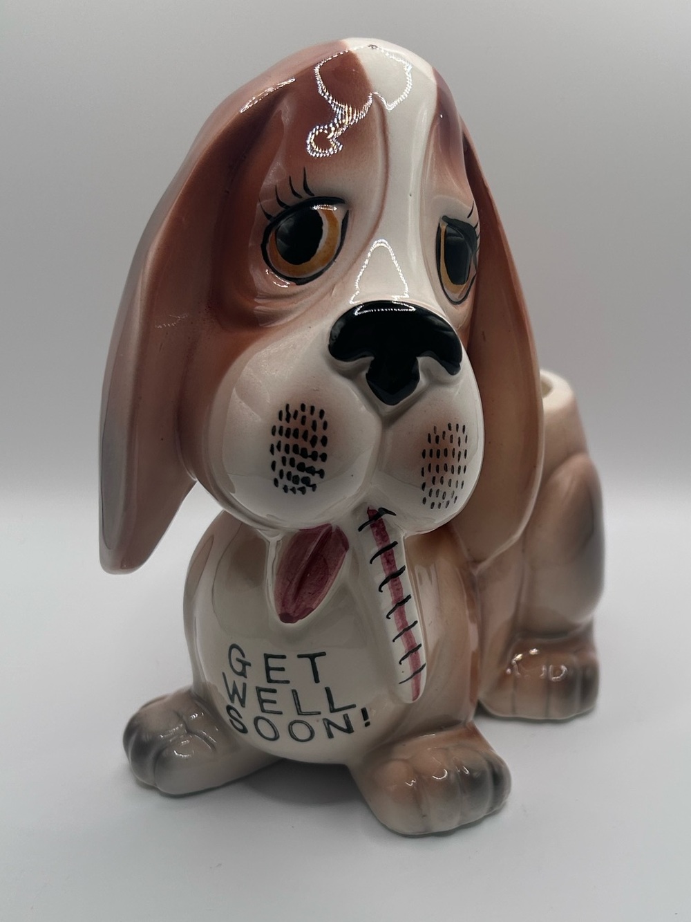 Vintage Rubens Originals Sad Puppy Planter | Get Well Soon Dog Ceramic